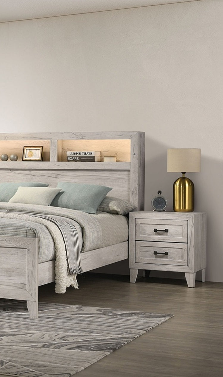 Contemporary White Wash 1Pc Nightstand Bedroom Melamine Bedside Table Black Bar Pull Furniture