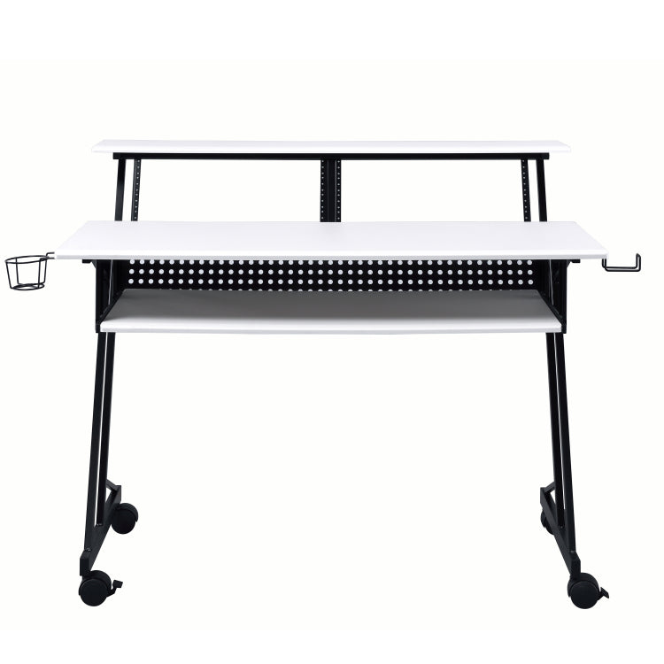 White And Black Music Recording Studio Desk With Metal Base