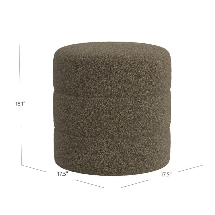 Sem Round Accent Ottoman, Dark Brown Channel Stitched Boucle 18 Inch