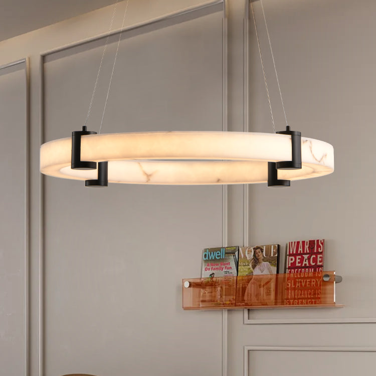 Modern Led Pendant Light, 24 Inch Round Hanging Chandelier With Adjustable Height, Imitation Marble Finish Resin Ring Ceiling Light For Dining Room, Kitchen Island, Living Room