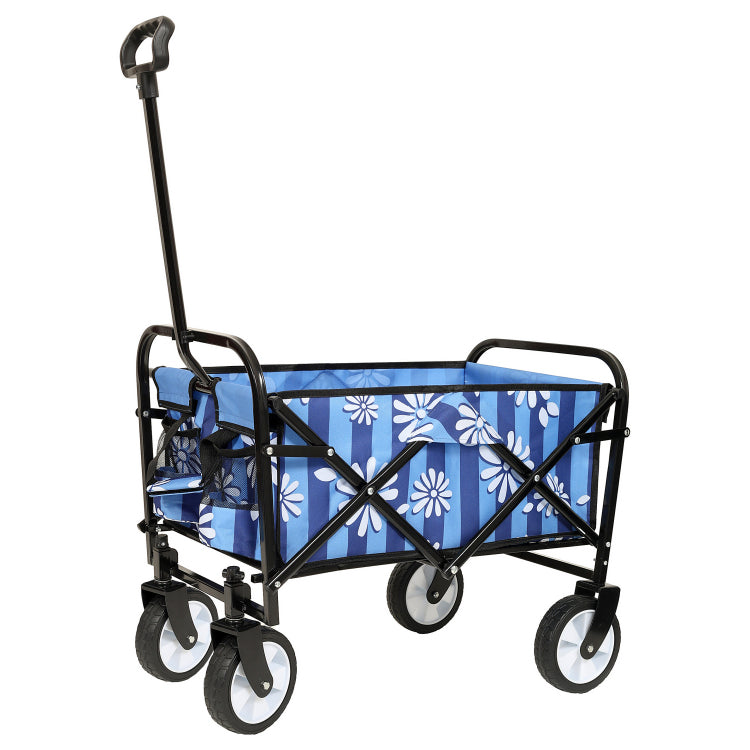Minimeetall Colorful Collapsible Foldable Wagon Cart With Strapping System, Beach Wagon ,Utility Wagon Grocery Cart Camping Shopping Sports Gardeing Fishing Supports 225Lbs,Blue Vertical