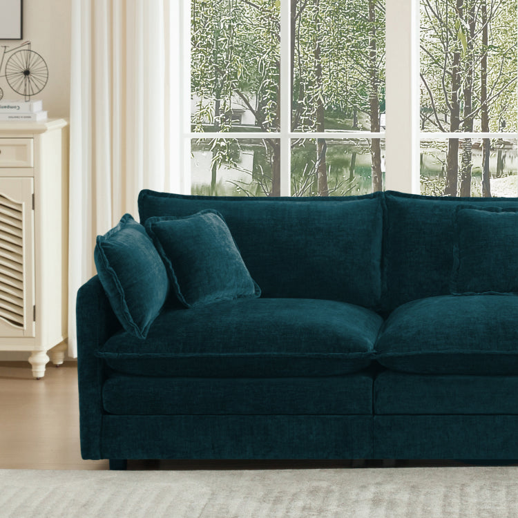 Modern Accent Chair With Ottoman, Living Room Club Chair Chenille Upholstered Armchair , Reading Chair For Bedroom, Blue Chenille