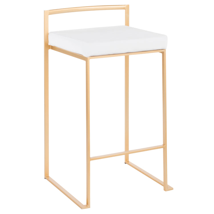 26" Contemporary Stackable Counter Stool In Gold Metal With White Velvet Cushion Set Of 3