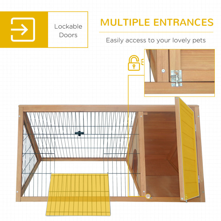 Pawhut 46" X 24" Wooden A Frame Outdoor Rabbit Cage Small Animal Hutch With Outside Run & Ventilating Wire, Yellow
