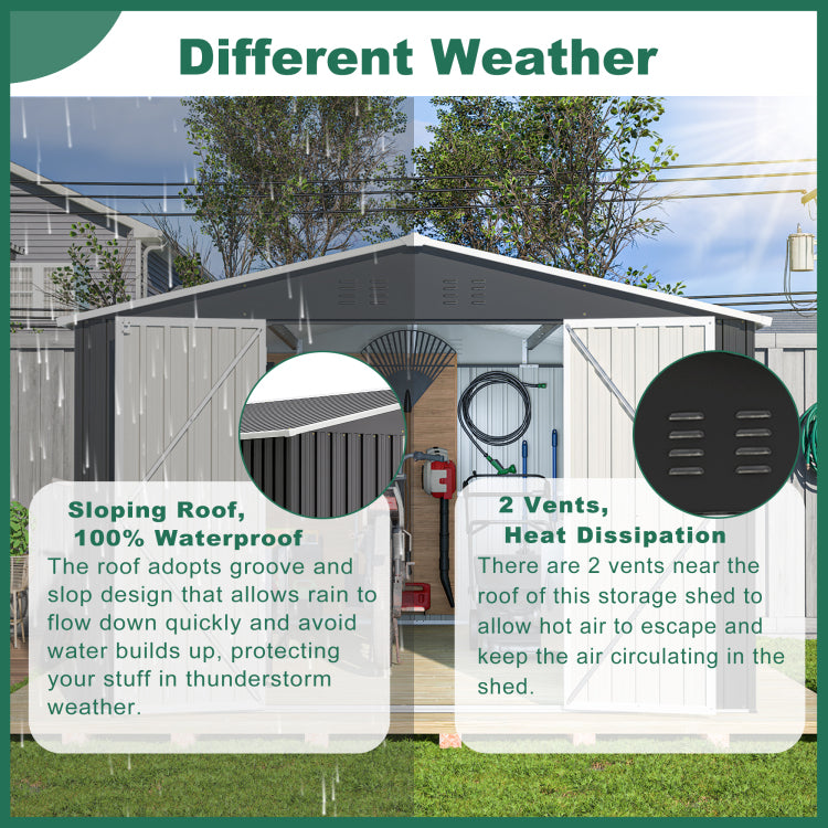 Outdoor Storage Shed 10X12 Ft, Utility Metal Tool Storage With Lockable Doors And Updated Frame Structure, Large Metal Garden Shed For Backyard, Patio Lawn, Black