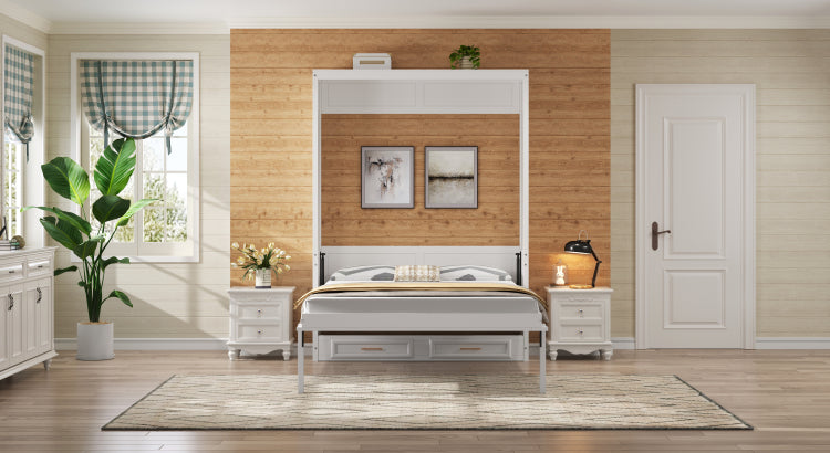 Full Size Murphy Bed With 2 Drawers, Beige