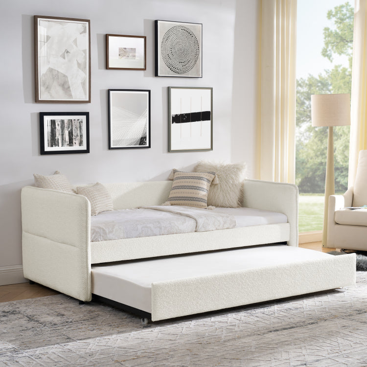 Daybed With Trundle Upholstered Tufted Sofa Bed, Twin Size, Boucle Fabric, Beige 83"X43"X29.5"
