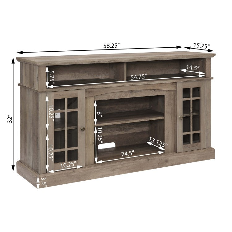 Classic Tv Media Stand Modern Entertainment Console For Tv Up To 65" With Open And Closed Storage Space, Gray Wash, 58.25"W*15.75"D*32"H
