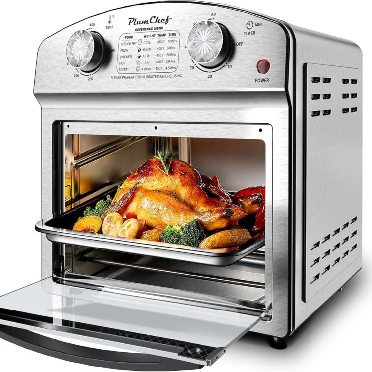 12.5 Quart 7 In 1 Convection Toaster Oven, 1500W, Stainless Steel, With 5 Pre Set Menus Roast, Bake, Grill, Broil, Toast, Dehydrate & Defrost, Silver
