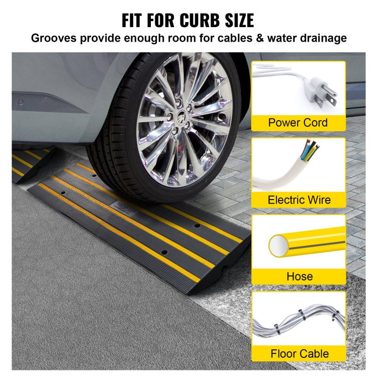 Rubber Curb Ramp For Driveway 2 Pack, 15T Heavy Duty Sidewalk Curb Ramp, 2.6" Rise Height Cable Cover Curbside Bridge Ramp For Garage For Low Cars, Wheelchairs