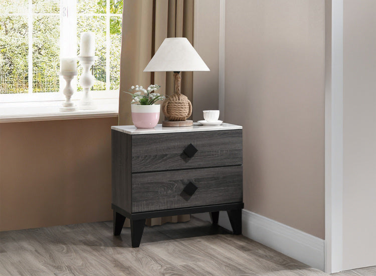 Nightstand In Dark Gray Oak Rustic Accents