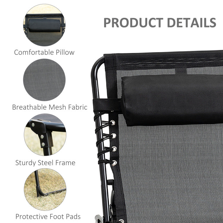 Outsunny Reclining Chaise Lounge Chair, Portable Sun Lounger, Folding Camping Cot, With Adjustable Backrest And Removable Pillow, For Patio, Garden, Beach, Black
