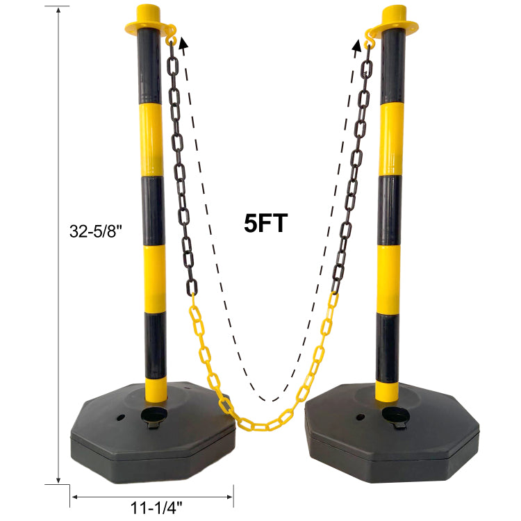 12 Pack Traffic Delineator Post Cones With Fillable Base, Adjustable Plastic Safety Barrier With 5Ft Plastic Chain, Outdoor And Indoor Crowd Control Stanchion For Traffic Control And Warning Y B