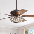 52 Inch Coffee Color With Crystal Light And Remote,With 5 Plywood Blades,Vintage Design,Reversible Dc Motor Bulbs Not Included