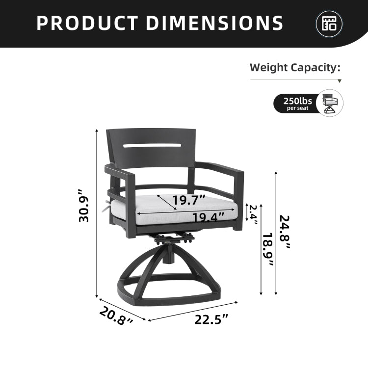 Outdoor Patio Aluminum Swivel Rocker 2Pcs With Outdoor Grade Sunbrella Fabric Cushions, Ember Black