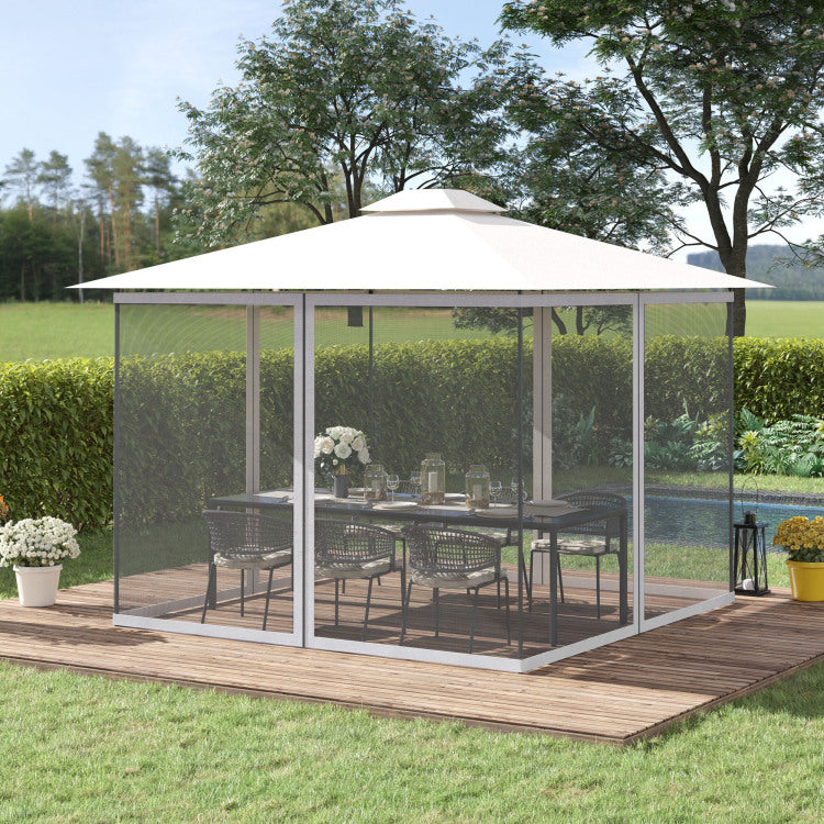 Outsunny 10' X 13' Replacement Mesh Sidewall Netting For Patio Gazebos And Canopy Tents With Zippers Sidewall Only , White