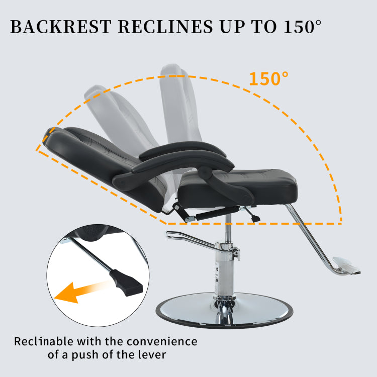 Classic Reclining Barber Chair Salon Chair For Hair Stylist With Heavy Duty Hydraulic Pump, 360 Rotation, Tattoo Chair Shampoo Beauty Salon Equipment, Max Load Weight 330 Lbs, Black