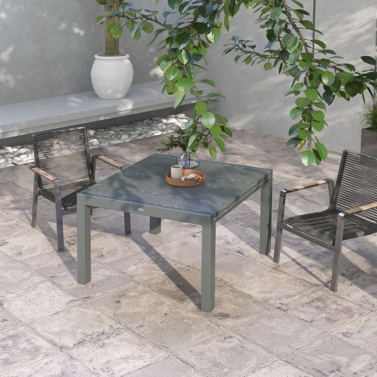 Outsunny Extendable Outdoor Dining Table, 41" 83" Aluminum Frame Patio Table With Wood Effect Steel Top, Rectangle Expandable Patio Table For 6 8, Dark Gray