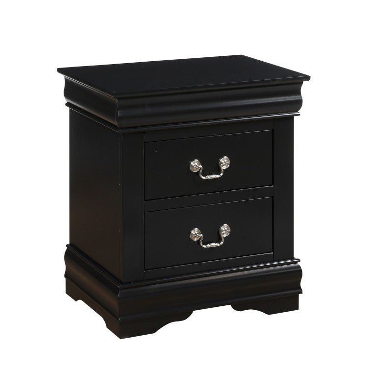 1Pc Traditional Classic Black Finish 2 Drawers Nightstand Wooden Bedroom Furniture