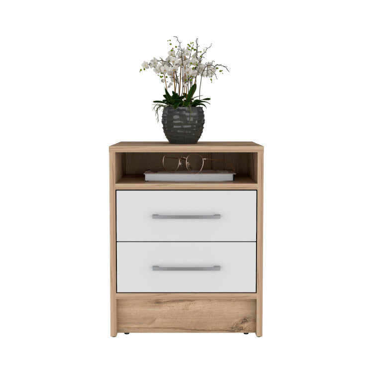 Nightstand 20"H, Two Drawers, Superior Top, Metal Handles, White Light Oak
