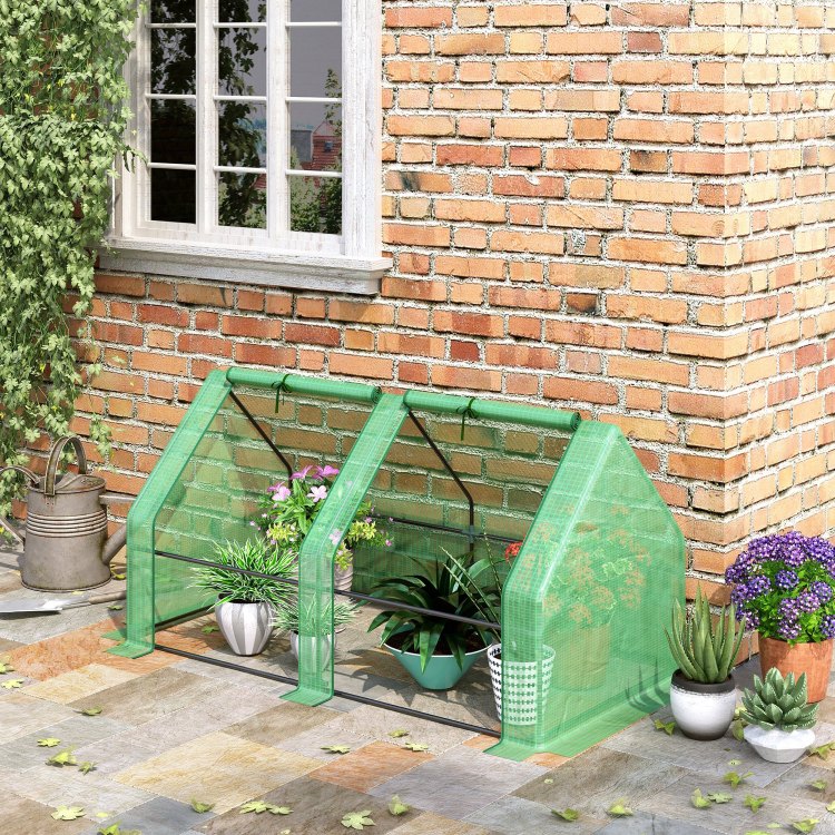 Outsunny 6' X 3' X 3' Portable Mini Greenhouse Outdoor Garden With Large Zipper Doors And Water Uv Pe Cover, Green