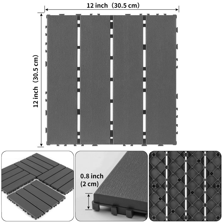 Plastic Interlocking Decking Tiles, 44 Packs Of Terrace Decking Tiles, 12 Inches X 12 Inches Waterproof For All Weather Use, Backyard Pool Decking Tiles, Dark Gray