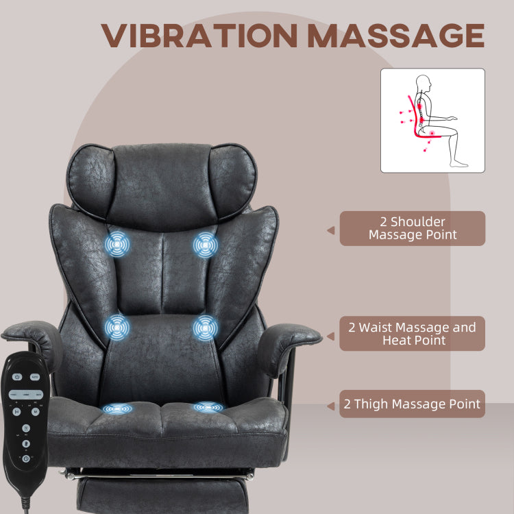 Homcom Massage Executive Office Chair With 6 Vibration Points, 400Lbs Heated Big And Tall Office Chair With Foot Rest And Lumbar Support, Microfiber Reclining Computer Desk Chair, Black