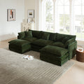 U Shaped Sectional Sofa W Reversible Footrest, 3 Seater Convertible Corner Couch With 2 Ottomans ,Modern Minimalist Soft Sofa & Couch For Living Room , Green Chenille