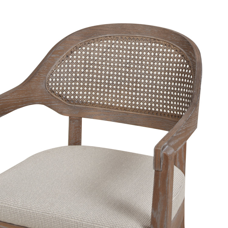 Americana Mid Century Modern Cane Back Dining Chair, Taupe Beige Textured Weave