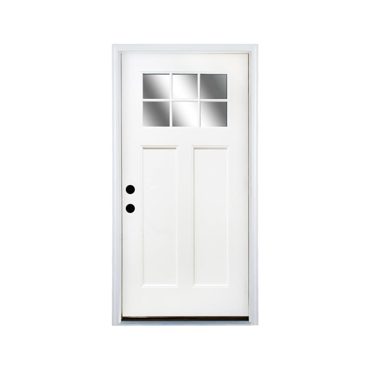 Fiberglass Entry Door, 36'' X 80" Door With Brickmould,4 9 16 Vinyl Frame,White Primed, Right Hand Inswing, Front Entry Knock Down Door, 2 Panel Craftsman, 6 Lite Low E Glass