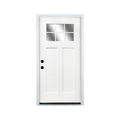 Fiberglass Entry Door, 36'' X 80" Door With Brickmould,4 9 16 Vinyl Frame,White Primed, Right Hand Inswing, Front Entry Knock Down Door, 2 Panel Craftsman, 6 Lite Low E Glass