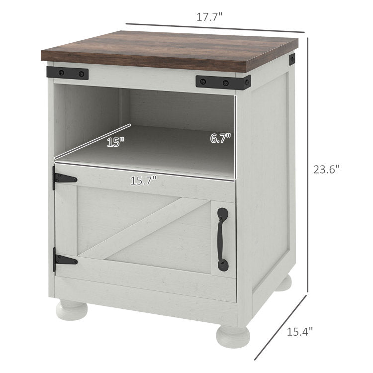 Homcom Small Side Table With Storage, Farmhouse End Table With Open Shelf And Cupboard, Modern Sofa Table With Wood Legs For Living Room, White