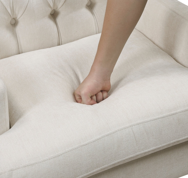 1Pc Accent Chair Button Tufted Beige Fabric Upholstery Foam Cushion Seat Living Room Furniture