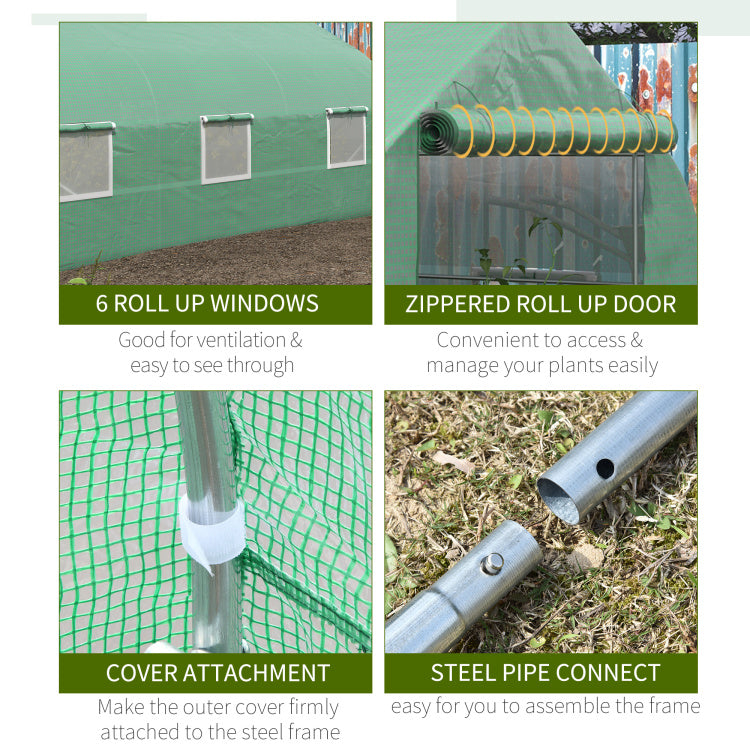 Outsunny 11.5' X 10' X 7' Walk In Greenhouse, Tunnel Green House With Zippered Mesh Door And 6 Mesh Windows, Gardening Plant Hot House With Galvanized Steel Frame, Green