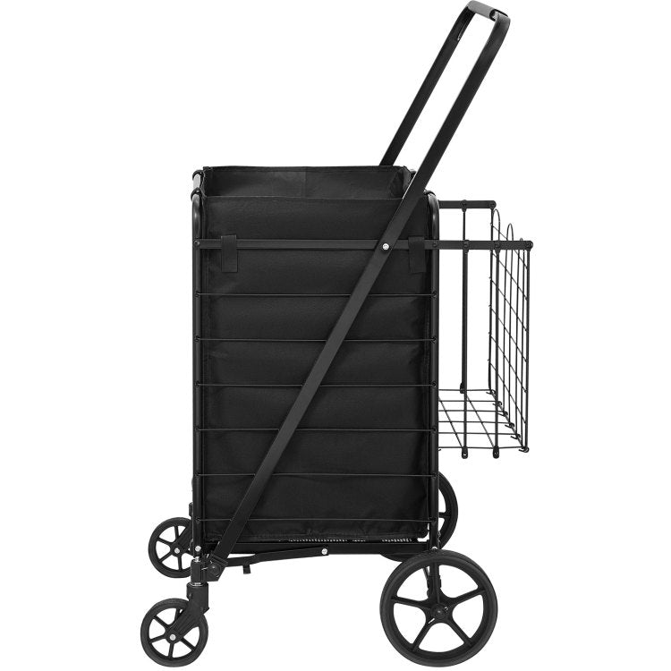 Folding Shopping Cart With Removable Waterproof Liner, 330Lbs Large Capacity Jumbo Grocery Cart With Dual Basket, 360 Swivel Wheels, Dense Metal Mesh Base, Heavy Duty Utility Cart For Shopping