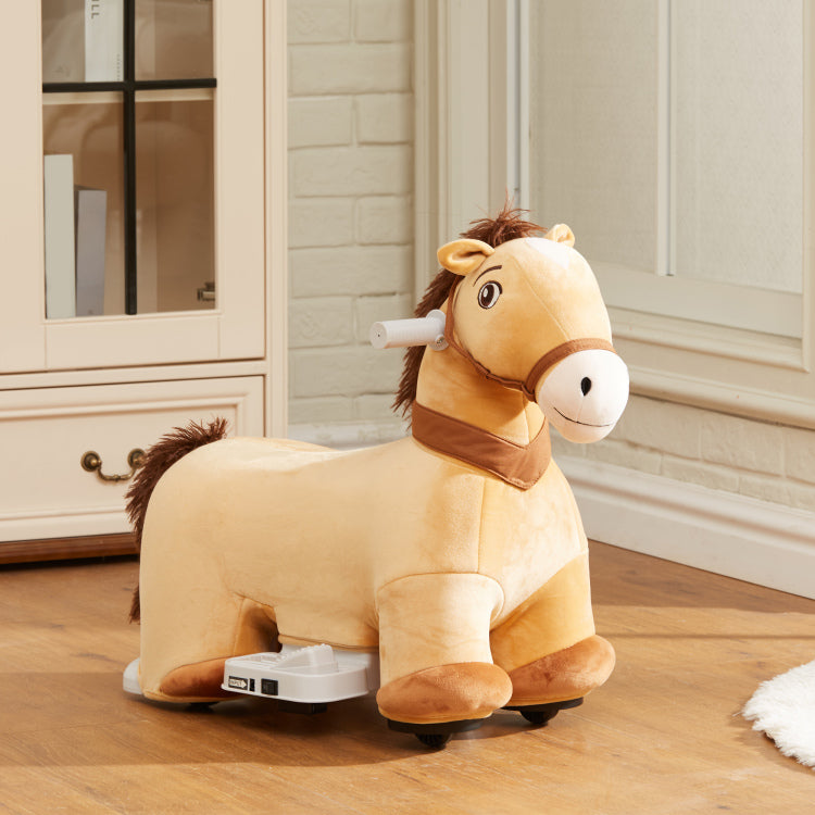 Qaba 6V Ride On Horse, Battery Powered Electric Ride On Pony With Music Forward, Pu Wheels, Soft Touch, For Girls Boys Aged 18 36 Months, Brown