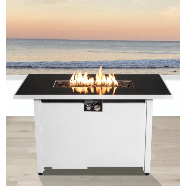 43" Rectangular Fire Pit With Smoked Glass And Metal Frame