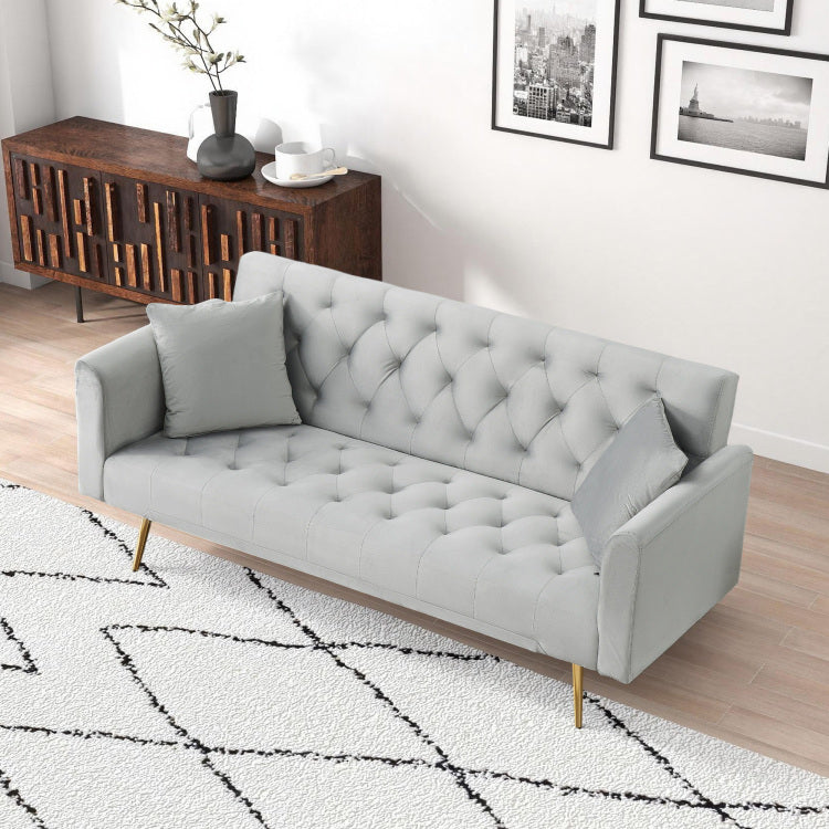 71 Inch Convertible Beautiful Seat Sofa, American Vintage Grey Velvet Material, Suitable For Small Living Room, Bedroom, Office