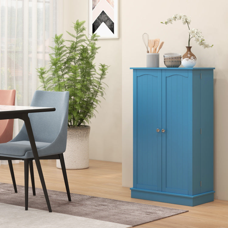 Homcom 41" Kitchen Pantry Storage Cabinet, Freestanding Kitchen Cabinet With 12 Door Shelves, Double Doors, 5 Tier Shelving And Adjustable Shelves, Blue