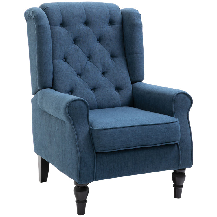 Homcom Button Tufted Accent Chair With High Wingback, Rounded Cushioned Armrests And Thick Padded Seat, Blue