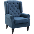 Homcom Button Tufted Accent Chair With High Wingback, Rounded Cushioned Armrests And Thick Padded Seat, Blue