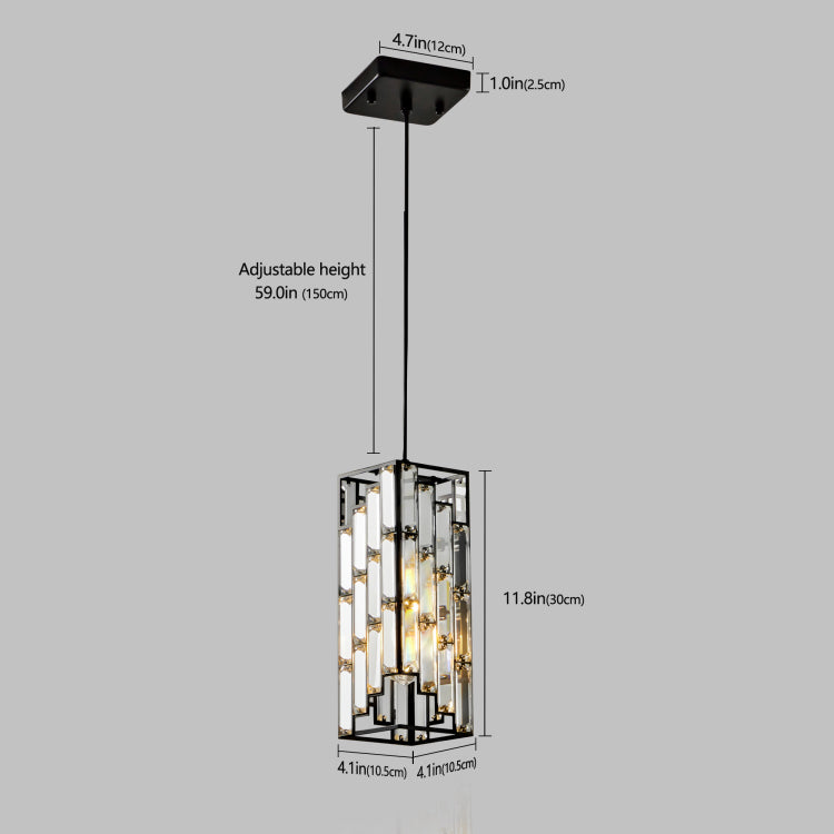 4" Modern Crystal Pendant Light 3 Pack, Adjustable Hanging Ceiling Lamp With Crystal Prism Design For Dining Room, Kitchen Island, And Living Room Black Finish