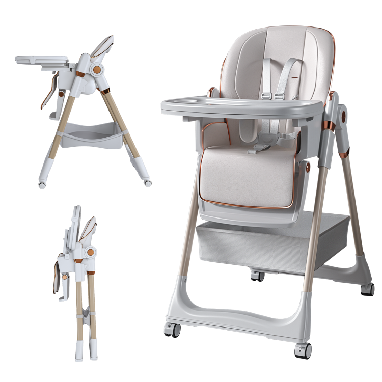 Adjustable Baby High Chair 0 6 Years Portable Infant Feeding Seat With Safety Belt, Silent Lockable Wheels & Easy Clean Design For Home, Dining, Living Room, Bedroom White