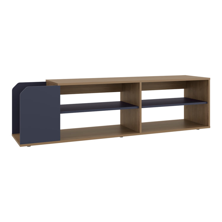 Solene Tv Stand With Open Shelves For Various Modern Storage, Media Console For Living Room, Natural Oak, Blue