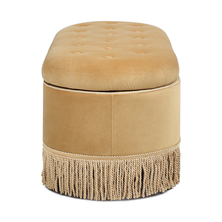 Melinda 48.5" Oval Tufted Bullion Fringe Storage Bench, Gold Velvet