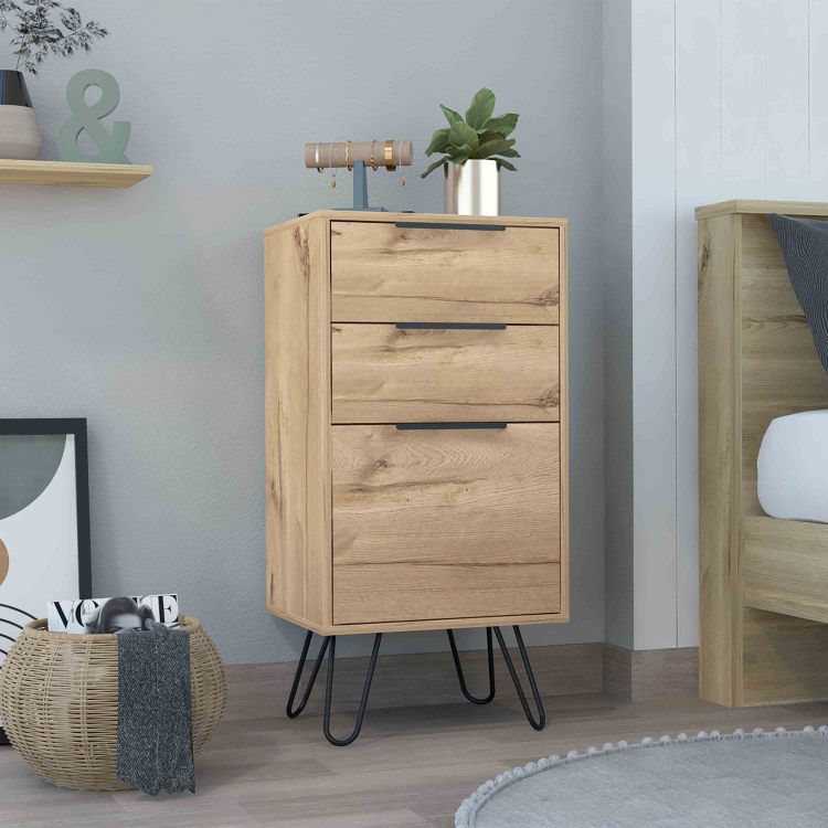 Augusta Light Dresser, Hairpin Legs, Superior Top,Three Drawers Light Oak