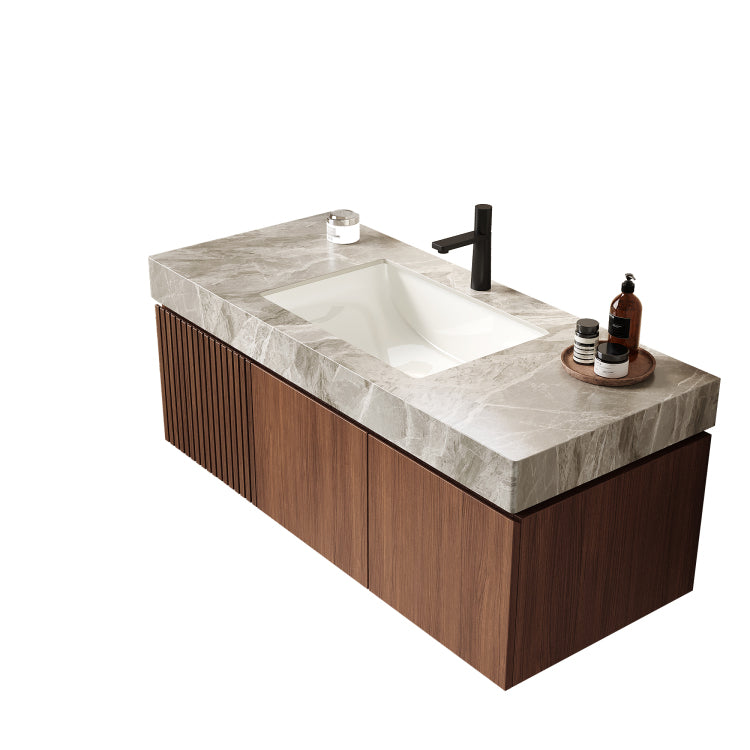 48" Muri Light Gray Sintered Stone Countertop And Undermount Ceramic Basin With One Standard Pre Drilled Faucet Hole, No Cabinet, No Faucet And Sink Cover