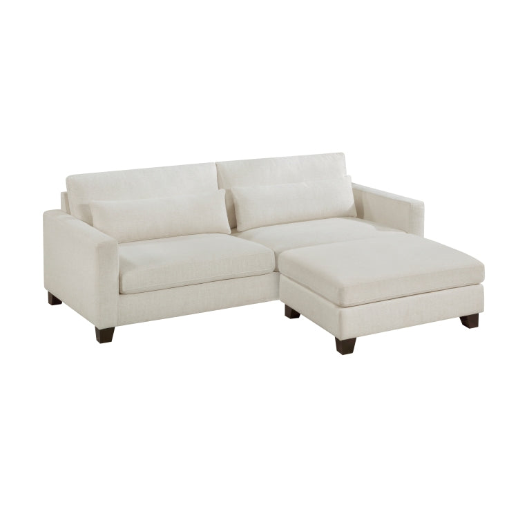 Ivory Fabric Upholstered Sofa With Pillows Cushion Seat And Back Modern Living Room Furniture 1Pc Solid Wood Legs