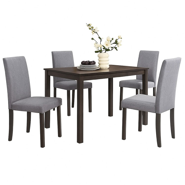 Muly Side Dining Chair Set Of 4, Fabric Seating, Gray Brown Wood