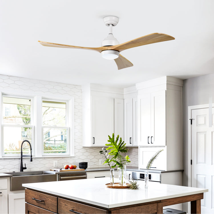 52" Solid Wood Blades With Lights Remote Control,Quiet Dc Motor 3 Blade S 6 Speed Levels,Reversible , For Patio Living Room, Bedroom, Office,Indoor. White Natural